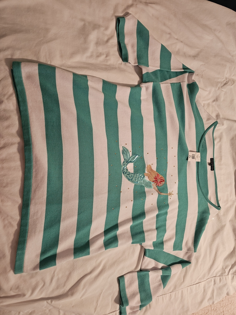NWT Bua Bua Women's Teal/White Sequin Mermaid Sweater XXL